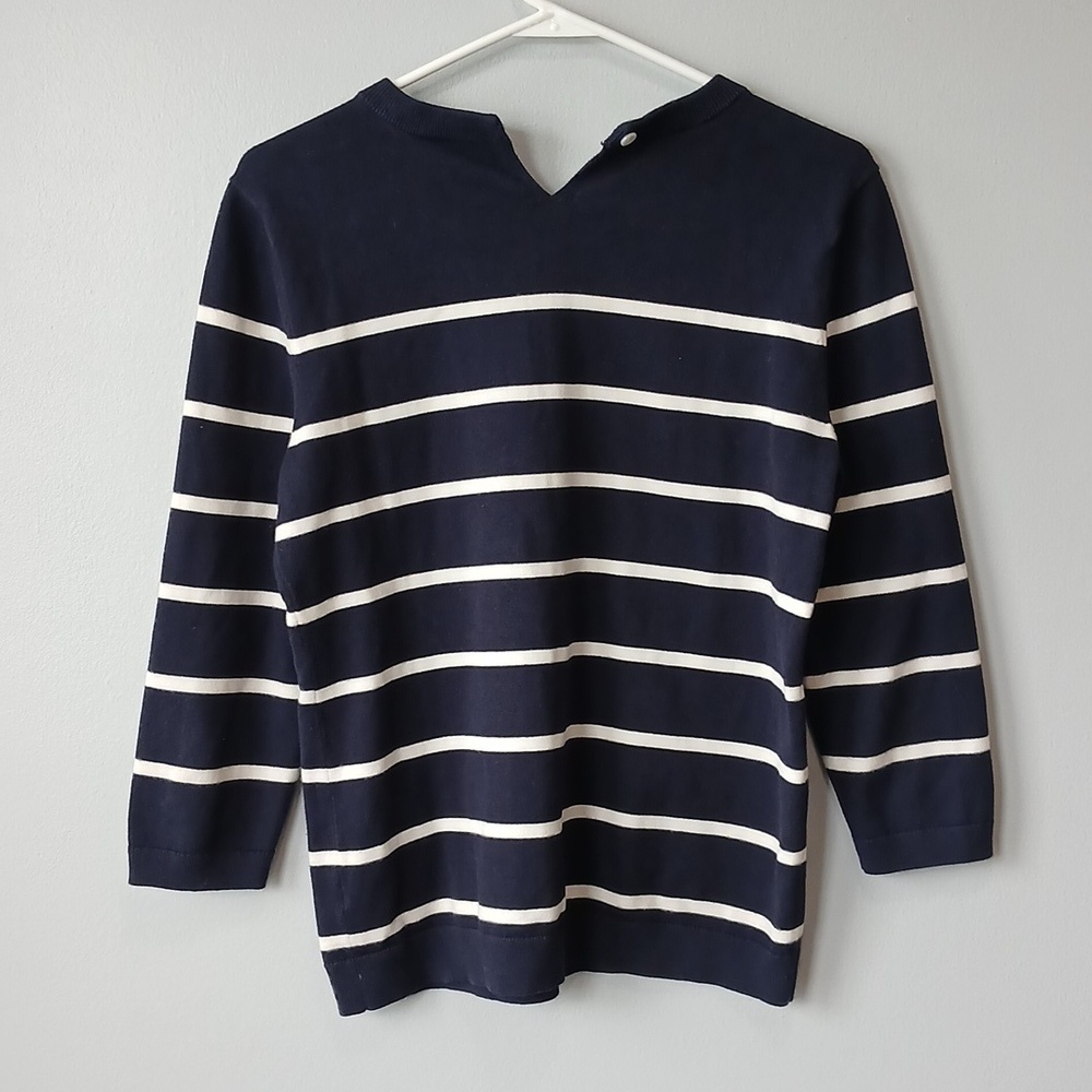 Talbot's Pima Cotton Navy Blue White Striped Sweater Size Medium Nautical - Picture 4 of 5